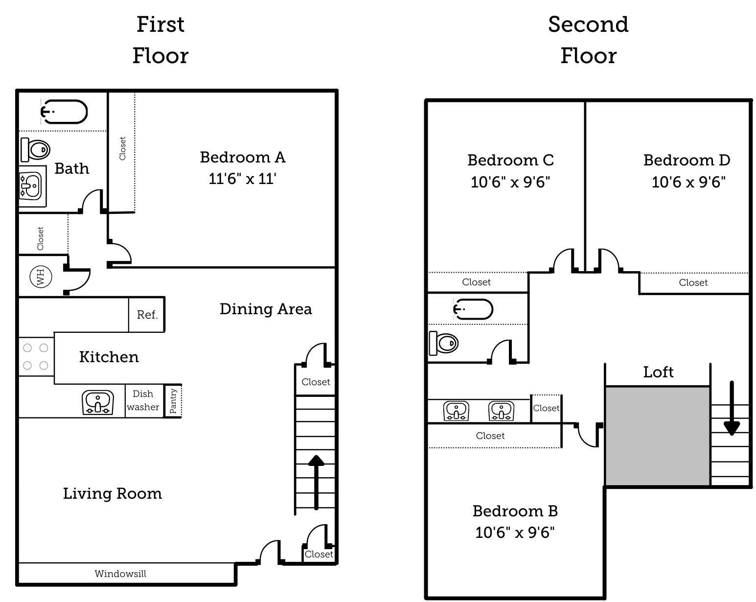 Floor plan for 4 beds, 2 baths, 1421 sqft